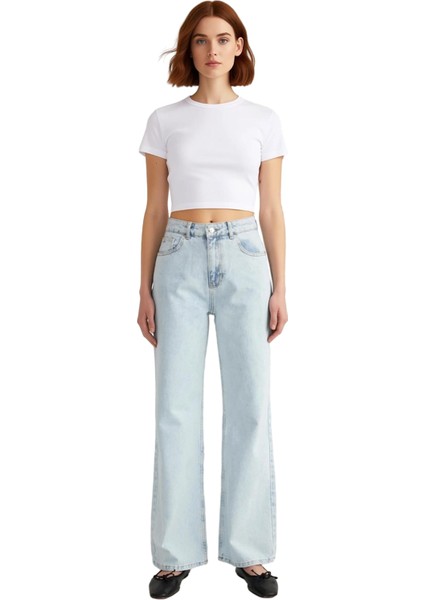 Kadın Açık Wide Leg Kot Pantolon Yüksek Bel Fonksiyonel Dayanıklı Kaliteli Konforlu Modern