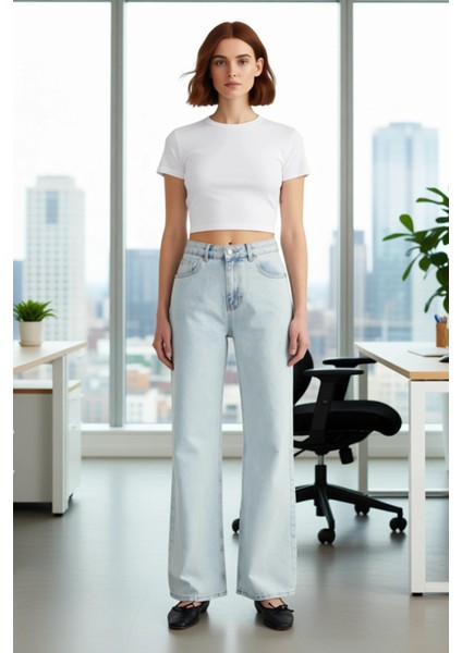 Kadın Açık Wide Leg Kot Pantolon Yüksek Bel Fonksiyonel Dayanıklı Kaliteli Konforlu Modern modelleri