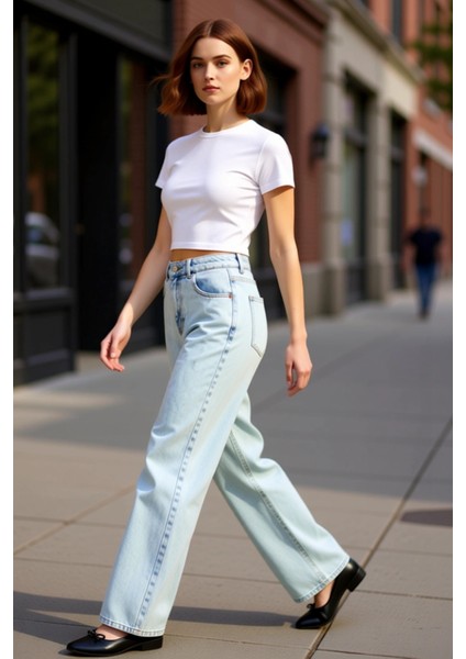 Kadın Açık Wide Leg Kot Pantolon Yüksek Bel Fonksiyonel Dayanıklı Kaliteli Konforlu Modern indirimleri