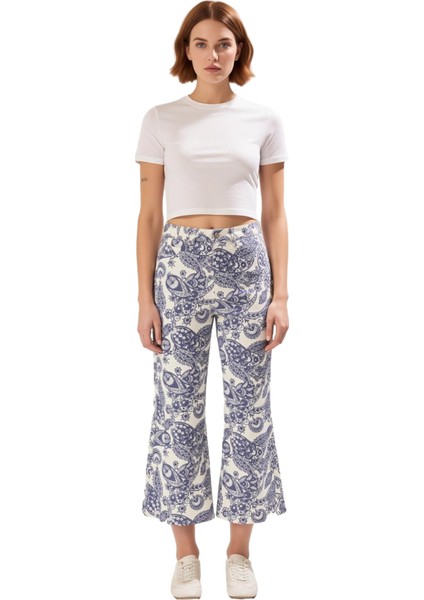 Kadın Etnik Desenli Culotte Denim Pantolon Fonksiyonel Dayanıklı Kaliteli Konforlu Estetik