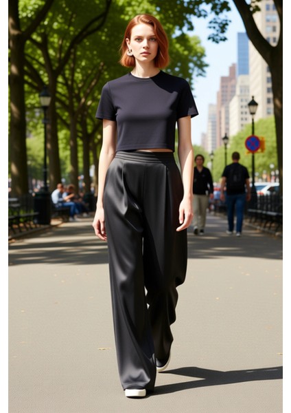 Kadın Saten Dokuma Geniş Paça Pantolon Fonksiyonel Dayanıklı Kaliteli Konforlu Estetik Şık modelleri