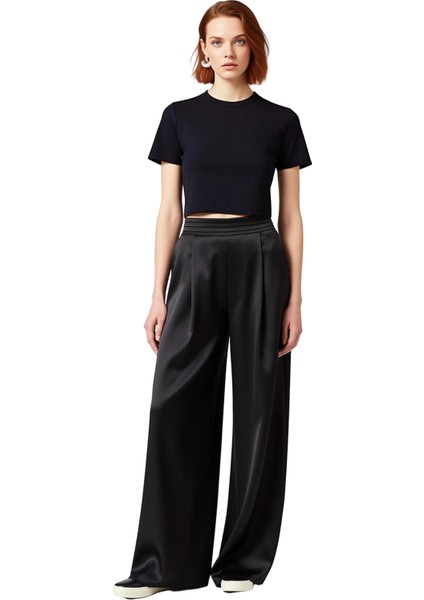 Kadın Saten Dokuma Geniş Paça Pantolon Fonksiyonel Dayanıklı Kaliteli Konforlu Estetik Şık fırsatları