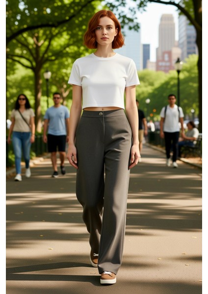 Kadın Yüksek Bel Geniş Paça Dokuma Kumaş Pantolon Fonksiyonel Dayanıklı Kaliteli Konforlu Şık modelleri