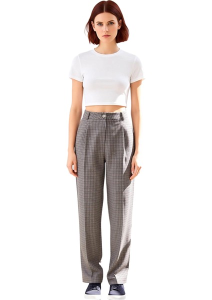 Kadın Kareli Dokuma Pantolon Geniş Paça Fonksiyonel Dayanıklı Kaliteli Konforlu Estetik Şık fırsatları