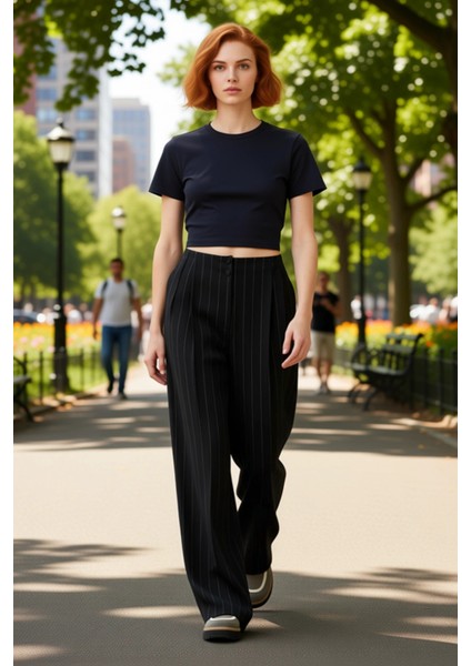 Kadın Çizgili Yüksek Bel Palazzo Pantolon Fonksiyonel Dayanıklı Kaliteli Konforlu Estetik Şık fiyatları