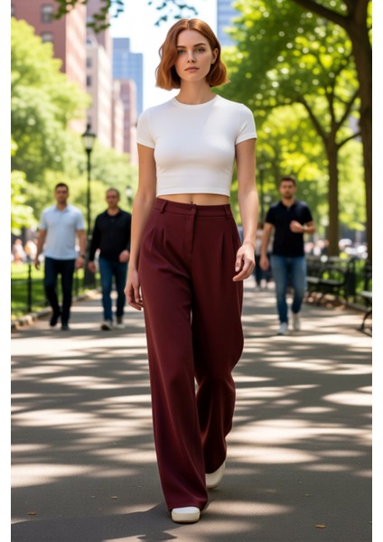 Kadın Haki Wide Leg Pilili Pantolon Fonksiyonel Dayanıklı Kaliteli Konforlu Estetik Modern fiyatları