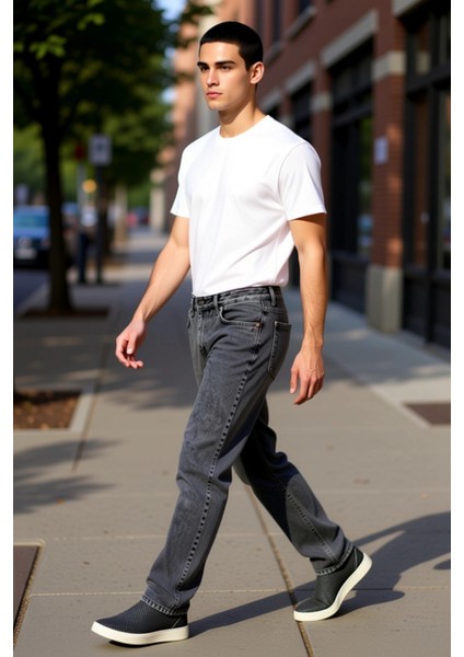 Erkek Açık Relaxed Fit Düz Kesim Kot Pantolon Fonksiyonel Dayanıklı Kaliteli Konforlu Spor