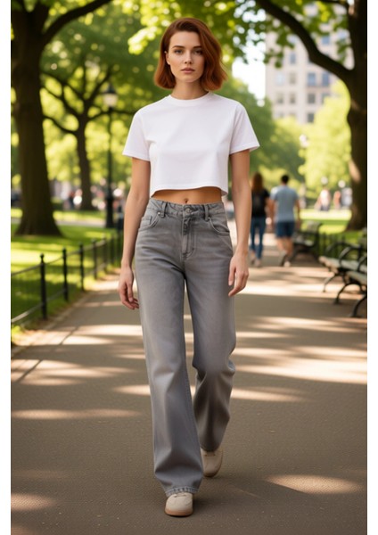 Kadın Yüksek Bel Bol Paça Denim Pantolon Fonksiyonel Dayanıklı Kaliteli Konforlu Estetik Şık fiyatları