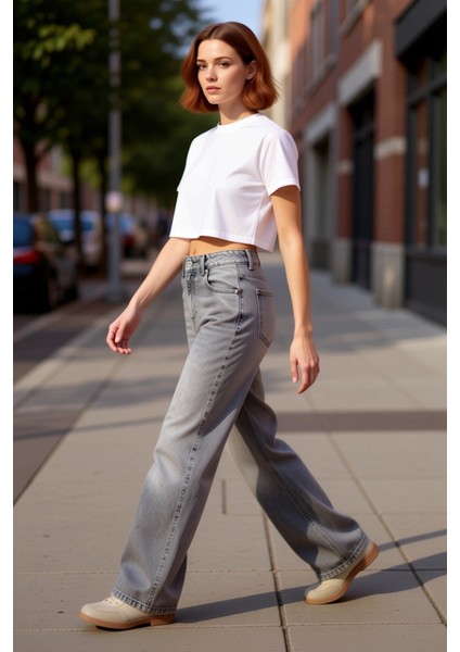 Kadın Yüksek Bel Bol Paça Denim Pantolon Fonksiyonel Dayanıklı Kaliteli Konforlu Estetik Şık modelleri