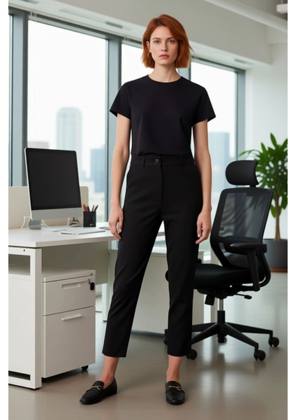 Kadın Düz Dokuma Kumaş Cigarette Pantolon Fonksiyonel Dayanıklı Kaliteli Konforlu Estetik Şık