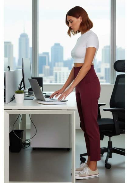 Kadın Cigarette Kesim Yüksek Bel Dokuma Pantolon Fonksiyonel Dayanıklı Kaliteli Konforlu Şık