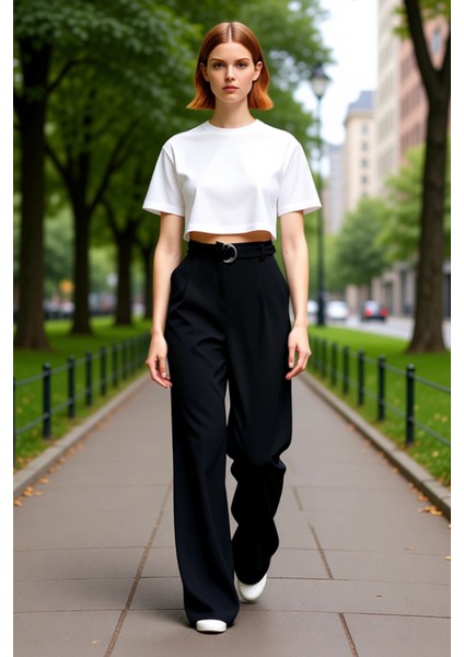 Kadın Wideleg Kemerli Yüksek Bel Örme Smart Pantolon Fonksiyonel Dayanıklı Kaliteli Modern fiyatları