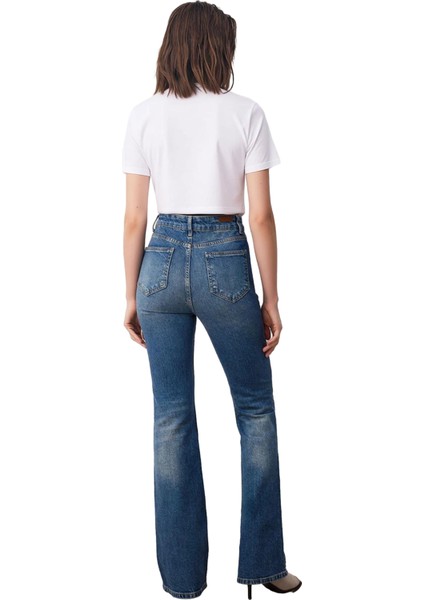 Kadın Yüksek Bel Ispanyol Paça Denim Pantolon Fonksiyonel Dayanıklı Kaliteli Konforlu Spor fiyatları