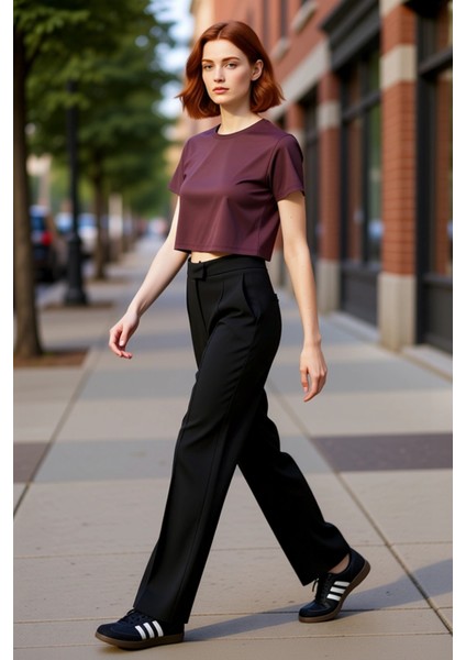 Kadın Düz Kesim Yüksek Bel Pantolon Fonksiyonel Dayanıklı Kaliteli Konforlu Estetik Modern