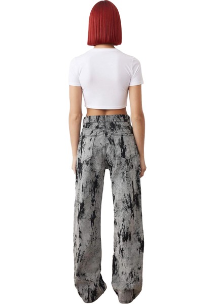 Kadın Desenli Yüksek Bel Wide Leg Denim Pantolon Fonksiyonel Dayanıklı Kaliteli Konforlu Şık fiyatları