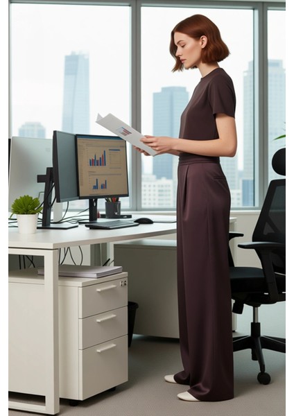 Kadın Wide Leg Saten Dokuma Pantolon Fonksiyonel Dayanıklı Kaliteli Konforlu Estetik Rahat