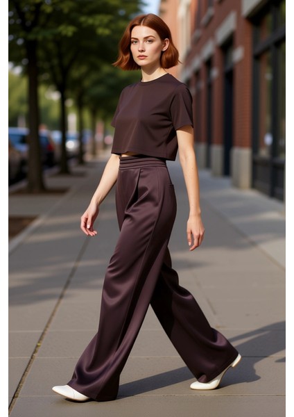 Kadın Wide Leg Saten Dokuma Pantolon Fonksiyonel Dayanıklı Kaliteli Konforlu Estetik Rahat modelleri