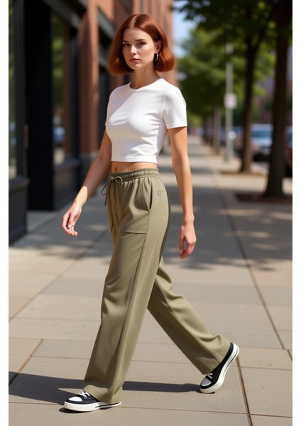 Kadın Düz Kesim Yüksek Bel Gabardin Jogger Pantolon Fonksiyonel Dayanıklı Kaliteli Estetik modelleri