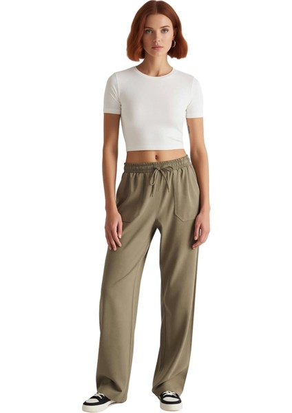 Kadın Düz Kesim Yüksek Bel Gabardin Jogger Pantolon Fonksiyonel Dayanıklı Kaliteli Estetik fırsatları