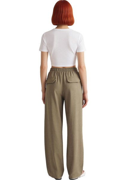 Kadın Düz Kesim Yüksek Bel Gabardin Jogger Pantolon Fonksiyonel Dayanıklı Kaliteli Estetik indirimleri