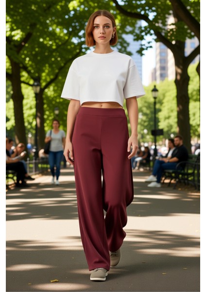 Kadın Yüksek Bel Esnek Geniş Paça Pantolon Fonksiyonel Dayanıklı Kaliteli Konforlu Estetik fiyatları
