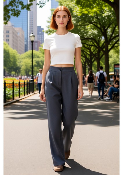 Kadın Yüksek Bel Düz Kesim Poliviskon Kumaş Pantolon Fonksiyonel Dayanıklı Kaliteli Modern fiyatları