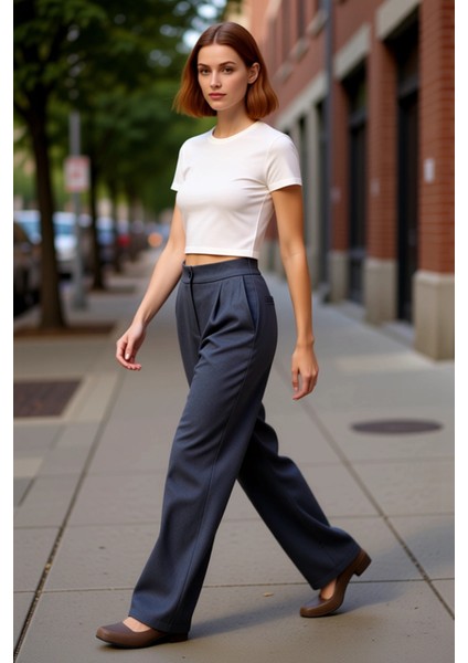 Kadın Yüksek Bel Düz Kesim Poliviskon Kumaş Pantolon Fonksiyonel Dayanıklı Kaliteli Modern modelleri