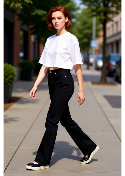 Kadın Yüksek Bel Flare Jean Pantolon Günlük Kullanım Için Fonksiyonel Dayanıklı Kaliteli Şık