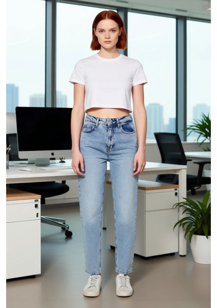 Kadın Açık Yüksek Bel Dar Paça Mom Jean Pantolon Fonksiyonel Dayanıklı Kaliteli Konforlu Şık fiyatları