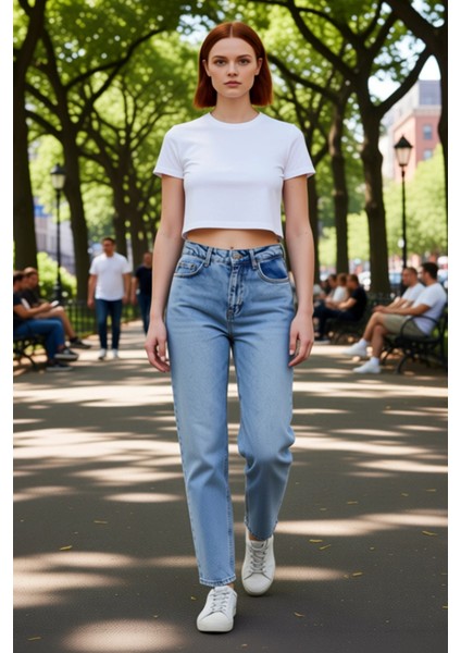 Kadın Açık Yüksek Bel Dar Paça Mom Jean Pantolon Fonksiyonel Dayanıklı Kaliteli Konforlu Şık modelleri