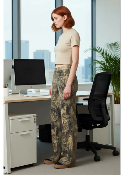 Genç Kadın Çok Renkli Desenli Yüksek Bel Geniş Bacak Jean Fonksiyonel Dayanıklı Kaliteli Şık