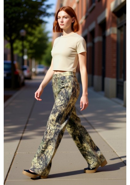 Genç Kadın Çok Renkli Desenli Yüksek Bel Geniş Bacak Jean Fonksiyonel Dayanıklı Kaliteli Şık modelleri