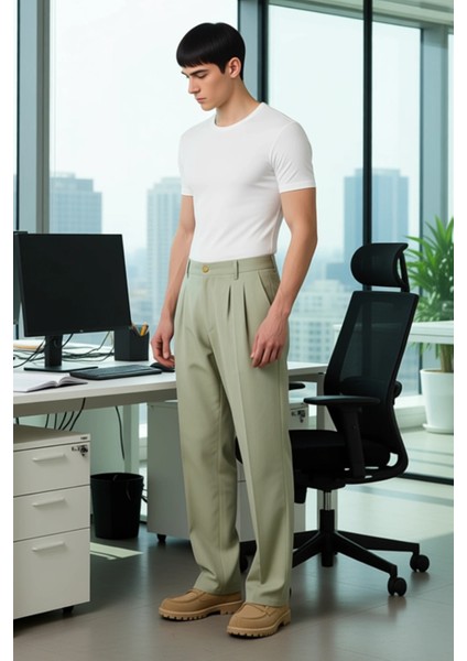 Açık Haki Erkek Pantolon Keten Dokulu Smart Fit Fonksiyonel Dayanıklı Kaliteli Konforlu Şık