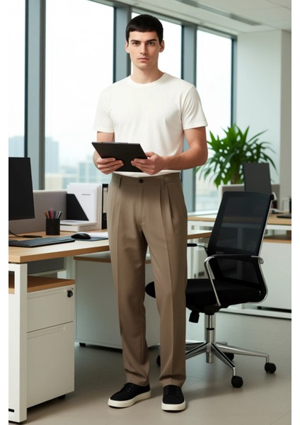 Erkek Casual Baggy Fit Pileli Kumaş Pantolon Fonksiyonel Dayanıklı Kaliteli Konforlu Rahat