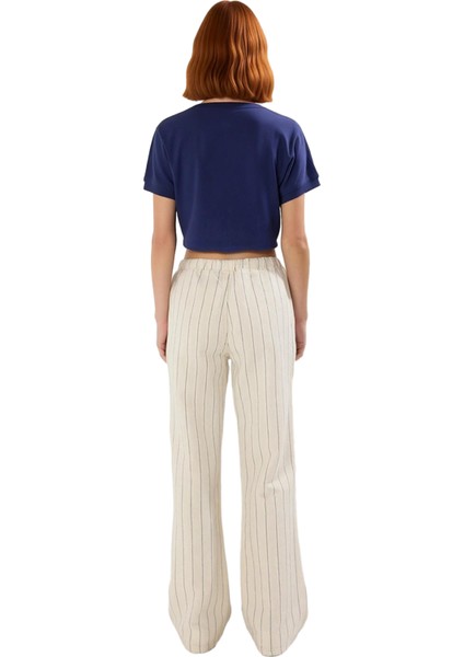 Kadın Düz Çizgili Yüksek Bel Bol Paça Pantolon Fonksiyonel Dayanıklı Kaliteli Konforlu Şık indirimleri