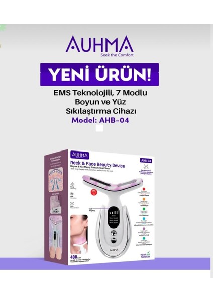 Ahb-04 Ems Teknolojili 45 Derece Isıtmalı, LCD Göstergeli, Boyun ve Yüz Sıkılaştırma Cihazı