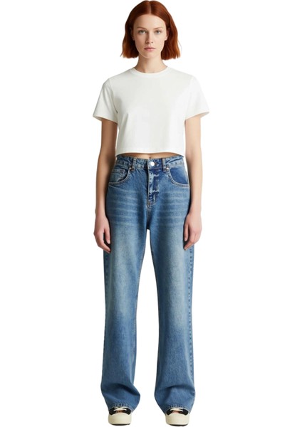 Kadın Yüksek Bel Wide Leg Palazzo Jean Fonksiyonel Dayanıklı Kaliteli Konforlu Estetik Şık