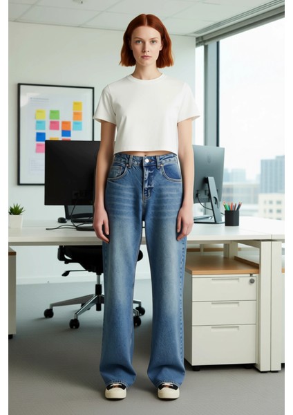 Kadın Yüksek Bel Wide Leg Palazzo Jean Fonksiyonel Dayanıklı Kaliteli Konforlu Estetik Şık modelleri