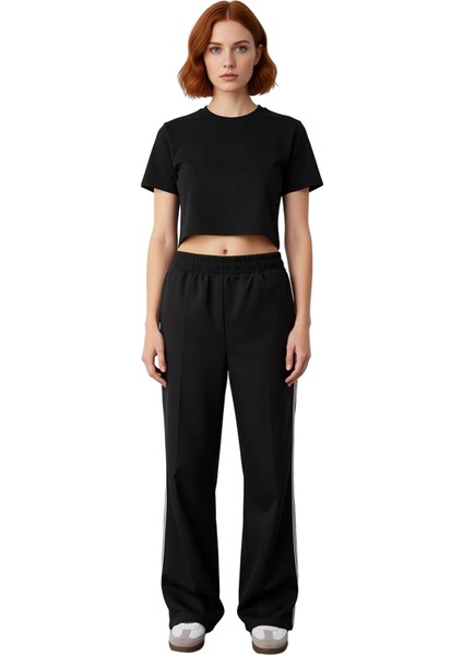 Kadın Düz Yanı Şeritli Wide Leg Pantolon Fonksiyonel Dayanıklı Kaliteli Konforlu Estetik Şık fırsatları