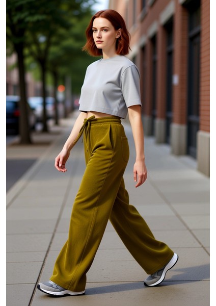 Kadın Wide Leg Örme Pantolon Dokulu Bağcıklı Fonksiyonel Dayanıklı Kaliteli Konforlu Rahat modelleri