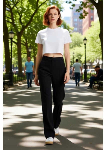 Kadın Düz Kesim Yüksek Bel Dokuma Pantolon Nervür Detaylı Fonksiyonel Dayanıklı Kaliteli Şık fiyatları