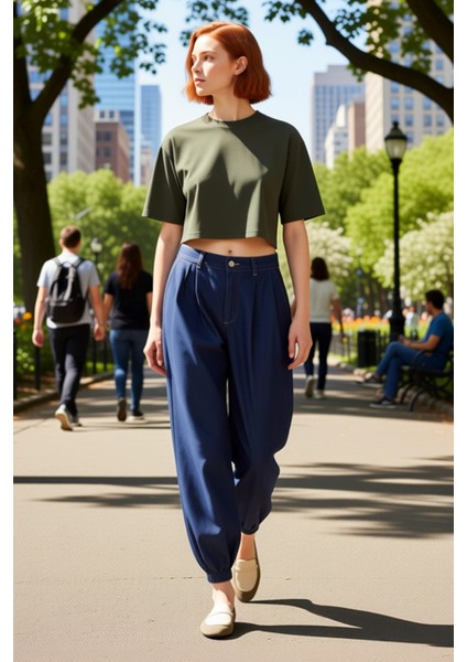 Kadin Koyu Bol Paça Pileli Denim Pantolon Fonksiyonel Dayanıklı Kaliteli Konforlu Estetik Şık fiyatları