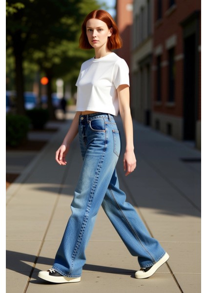 Kadın Yüksek Bel Wide Leg Palazzo Jean Fonksiyonel Dayanıklı Kaliteli Konforlu Estetik Şık indirimleri