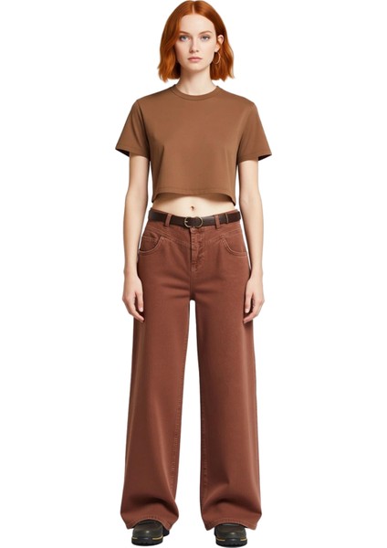 Kadın Düşük Bel Geniş Paça Kot Pantolon Kemerli Detaylı Fonksiyonel Dayanıklı Kaliteli Şık fırsatları