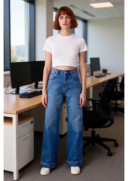 Kadın Geniş Paça Denim Pantolon Fonksiyonel Dayanıklı Kaliteli Konforlu Estetik Premium Şık fiyatları