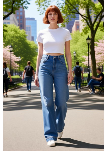 Kadın Geniş Paça Denim Pantolon Fonksiyonel Dayanıklı Kaliteli Konforlu Estetik Premium Şık modelleri