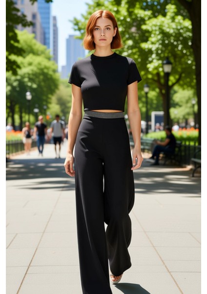 Kadın Wide Leg Pantolon Taş Detaylı Yüksek Bel Fonksiyonel Dayanıklı Kaliteli Konforlu Şık fiyatları