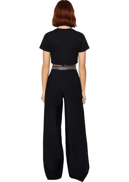 Kadın Wide Leg Pantolon Taş Detaylı Yüksek Bel Fonksiyonel Dayanıklı Kaliteli Konforlu Şık indirimleri