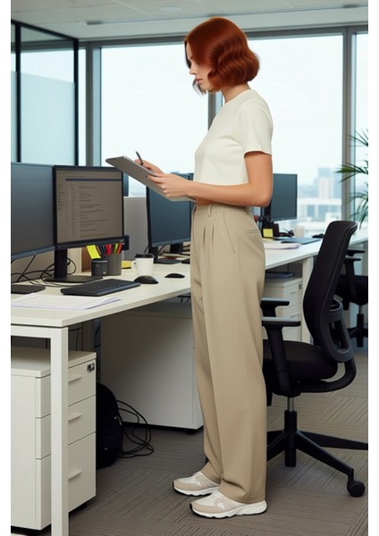 Kadın Straight Fit Dokuma Kumaş Pantolon Fonksiyonel Dayanıklı Kaliteli Konforlu Estetik Şık