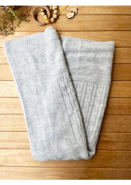 Triko Tek Kat Bebek Battaniye Gri 95×100 Cm-Zincir Desenli